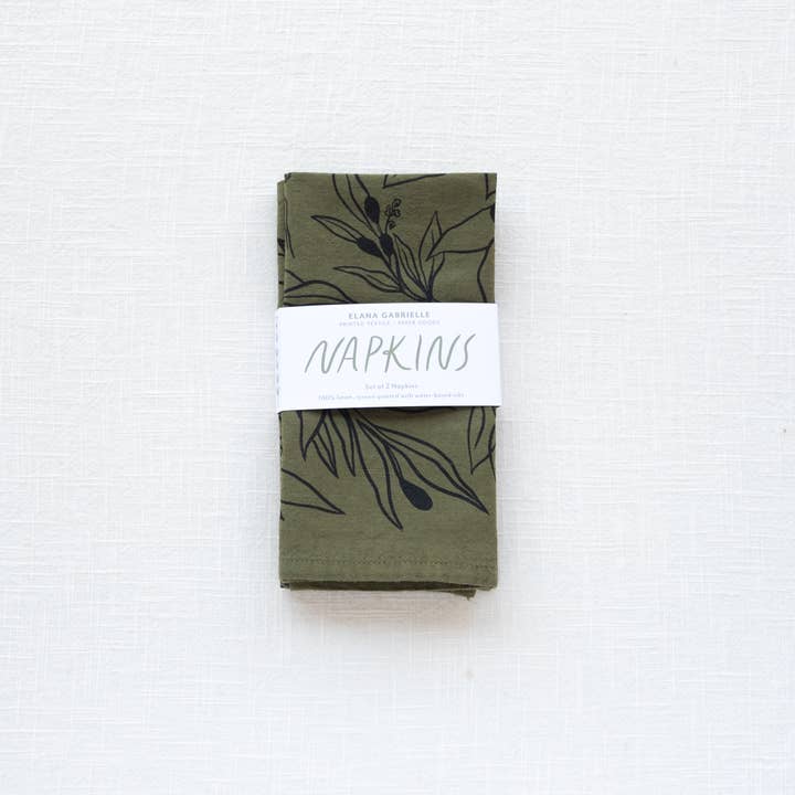Elana Gabrielle - Wholesale Dinner & Cloth Napkin - Olive Linen Napkins - Set of 2