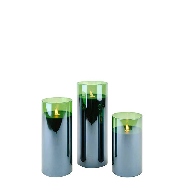 Will's Company - Wholesale Flameless Candle - LED Candle in Glass Cylinder w/Flickering Flame & Remote S/32