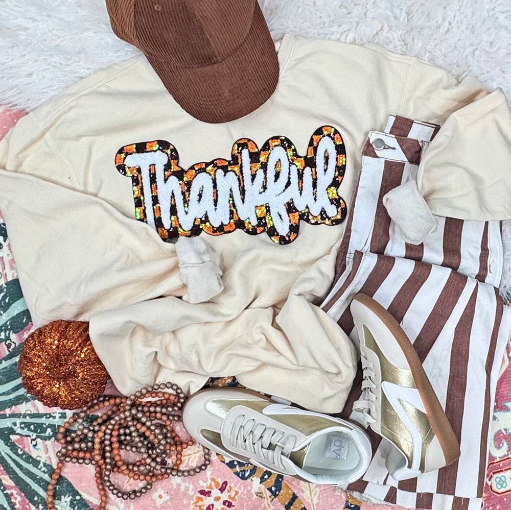 Trendy Transfers - Wholesale Patch - Thankful Checkered Sequins and Chenille  Patch1