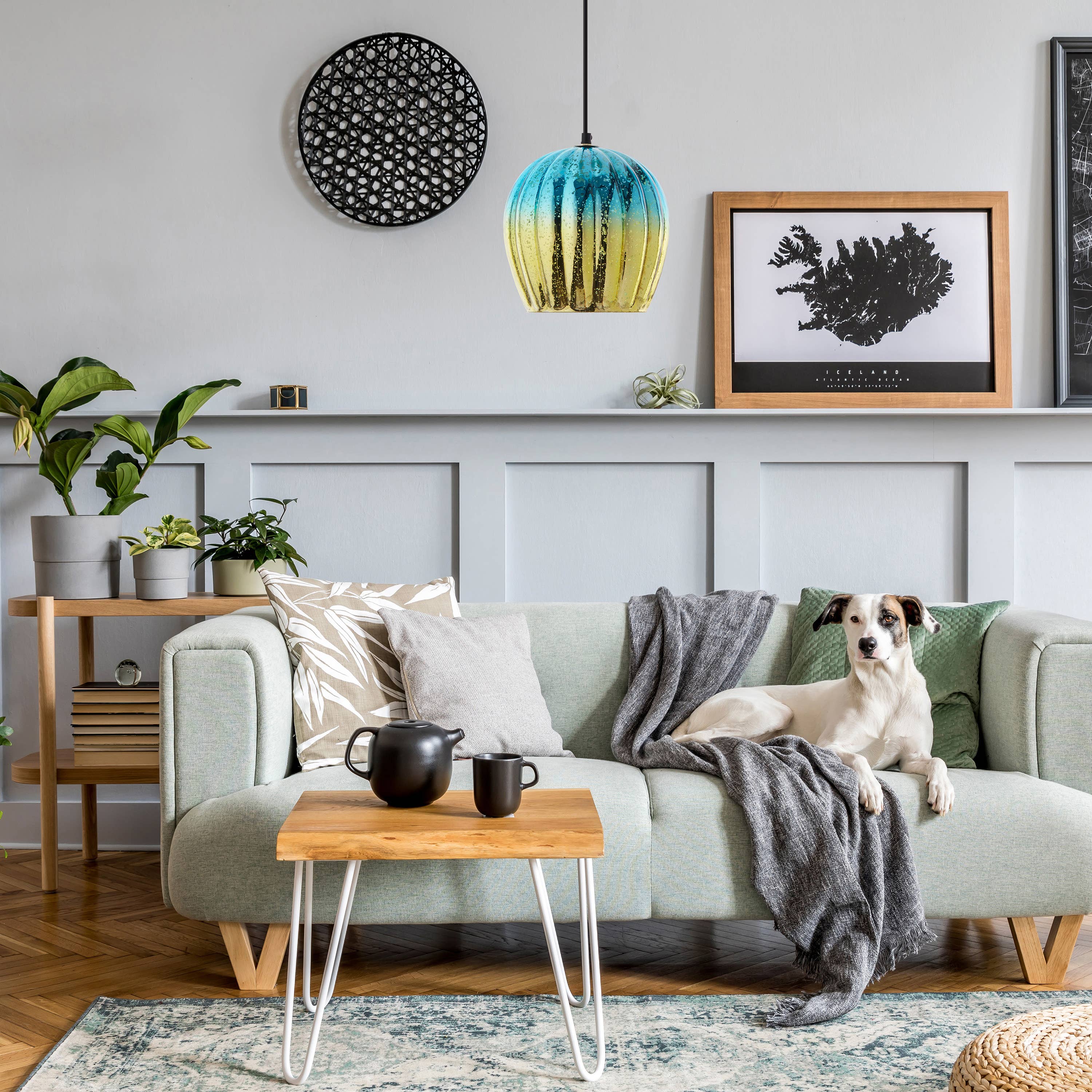 River of Goods - Wholesale Chandelier/Hanging Light - 9"W Gold Pendant with Teal & Gold Ombre Mercury Glass Shade5