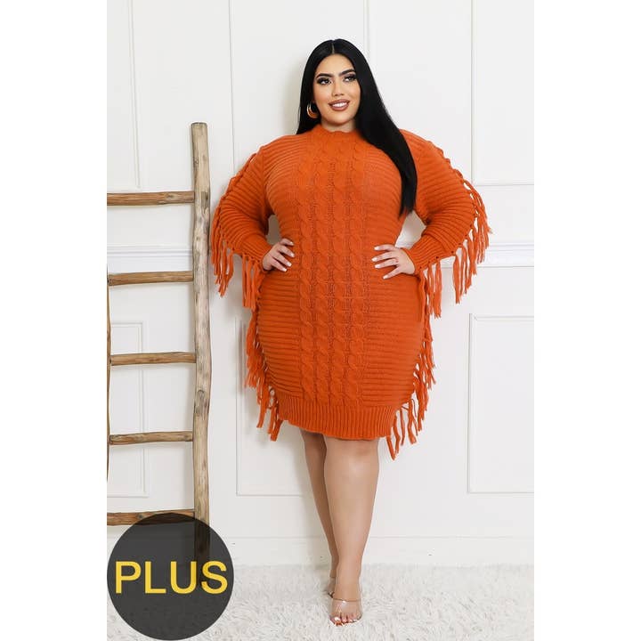 Ariel USA - Wholesale Dress - Women's - Fringe Sweater Dress for Cozy and Chic Fall Vibes