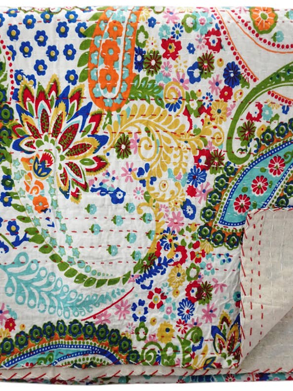 HAND STITCHED KANTHA QUILT / COVERLET for wholesale by Vintage Addiction