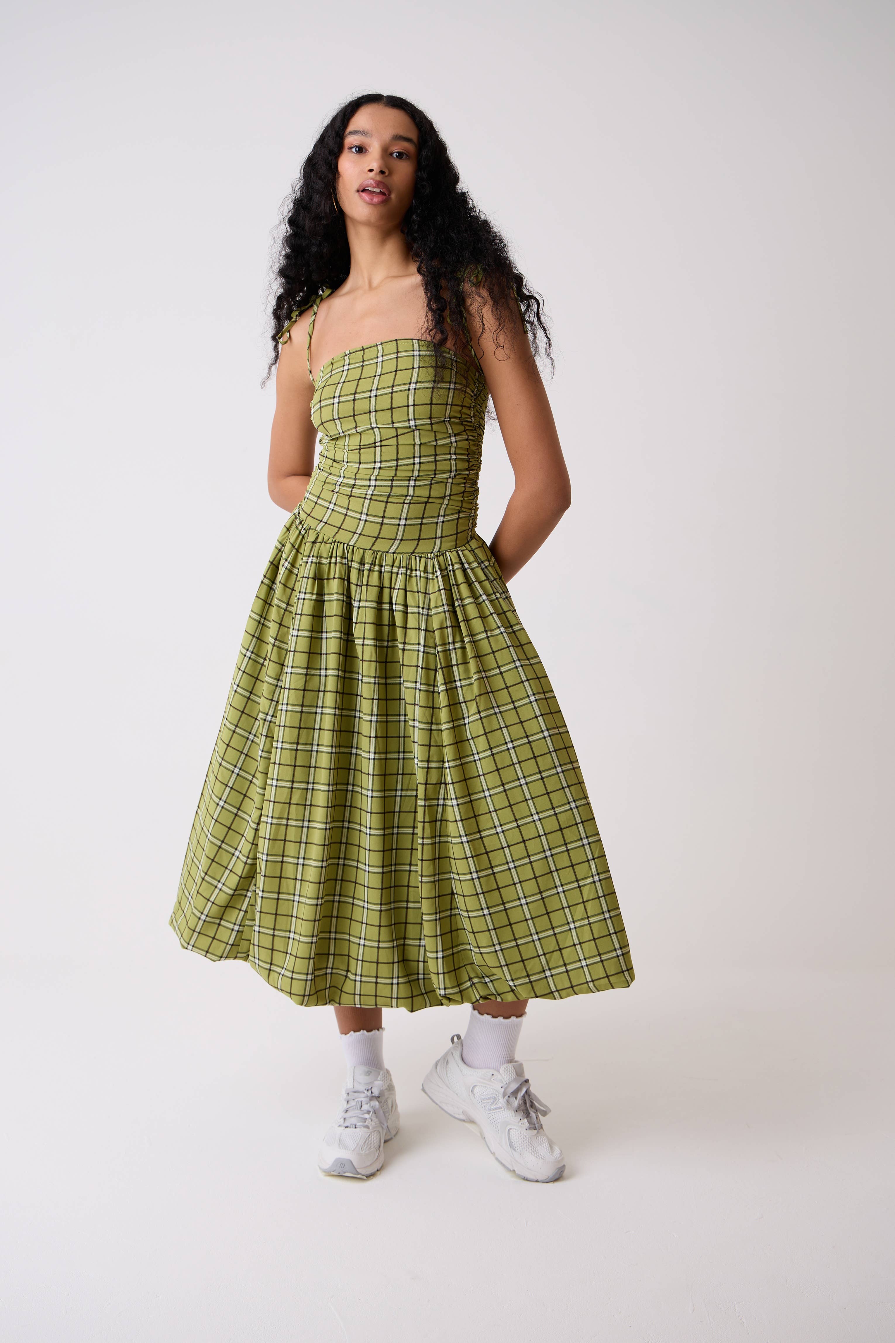 Cher Alexa Green Plaid Pattern Puffball Dress for wholesale on Faire1