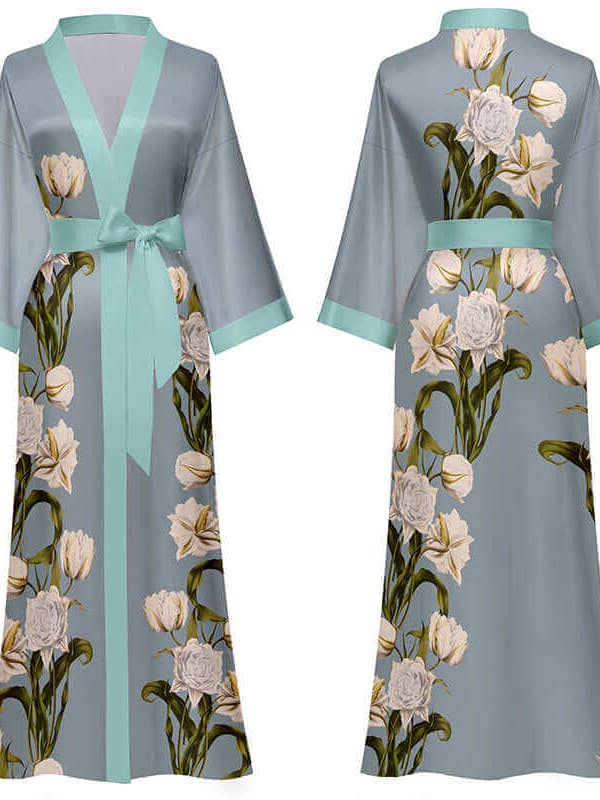 grå Pionblommig kimonorock för wholesale på Faire10