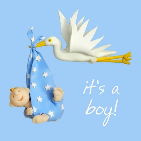 Carte bébé Baby Boy Cigogne pour la vente par Inky Blue Ltd t/a Holy Mackerel