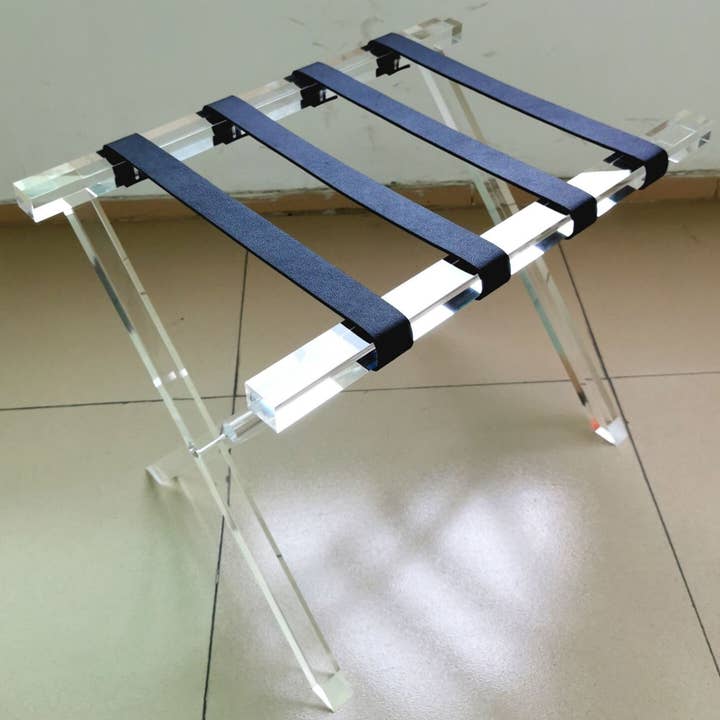 DesignStyles Home - Wholesale Luggage - Acrylic Luggage Rack with Black Leather Straps