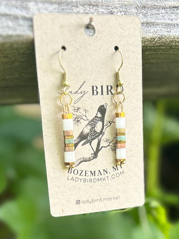 Shiny Sunrise & Silver or Gold Beaded Tila Dangle Earrings for wholesale by Lady Bird Market