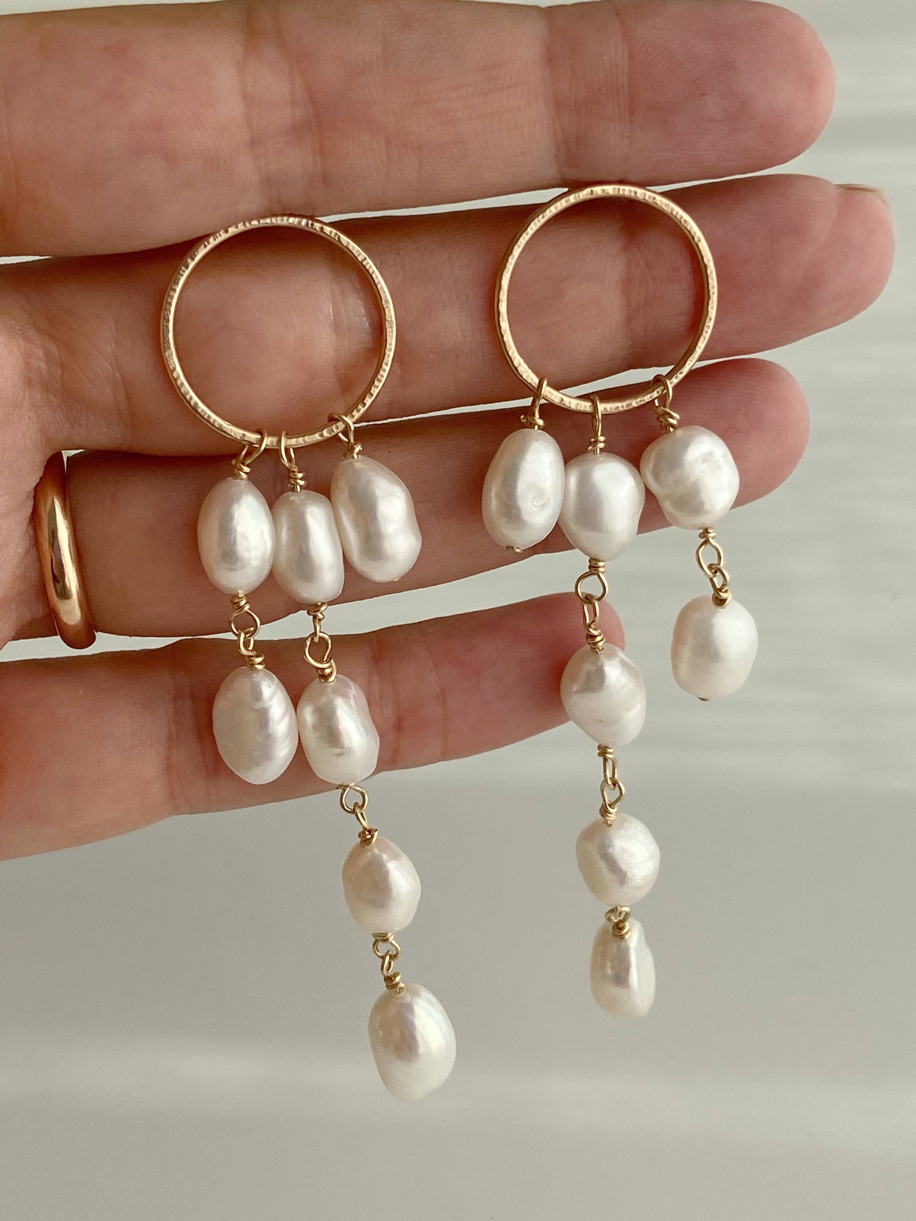 AVA Handmade Jewelry - Wholesale Dangle Earrings - AURA  • Freshwater baroque long multi pearl dangle earrings4