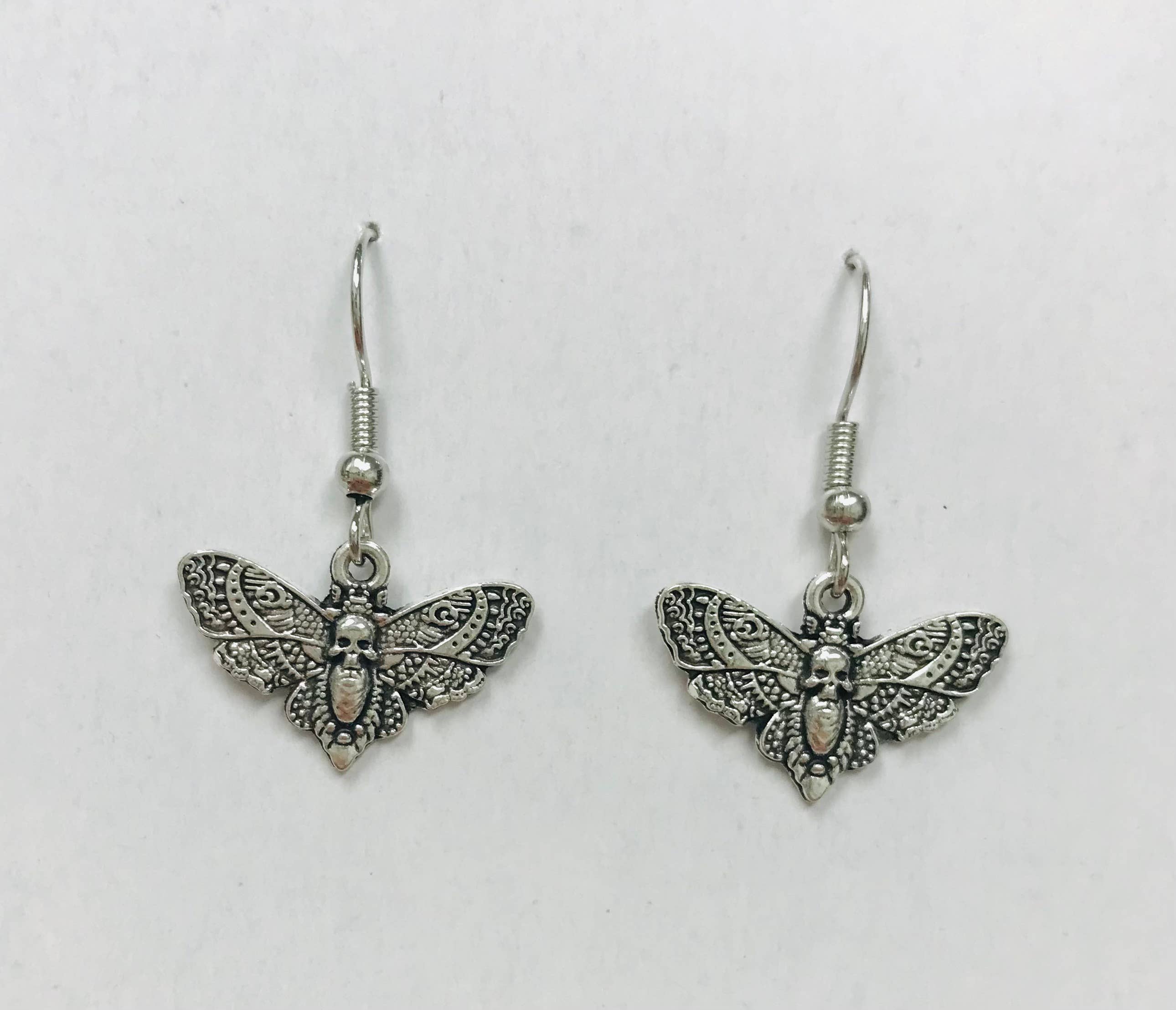 SimpleNGreat - Wholesale Dangle Earrings - Tiny Silver Death Moth Earrings 18mm H * 20mm W