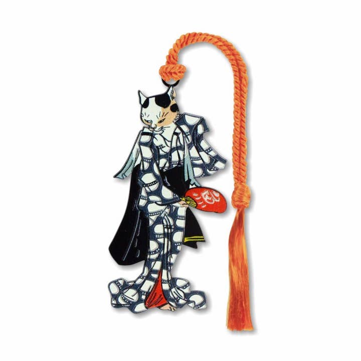 Segnalibro in metallo con arte giapponese di gatti Geisha, PRODOTTO negli USA per la vendita all'ingrosso da parte di David Howell and Company