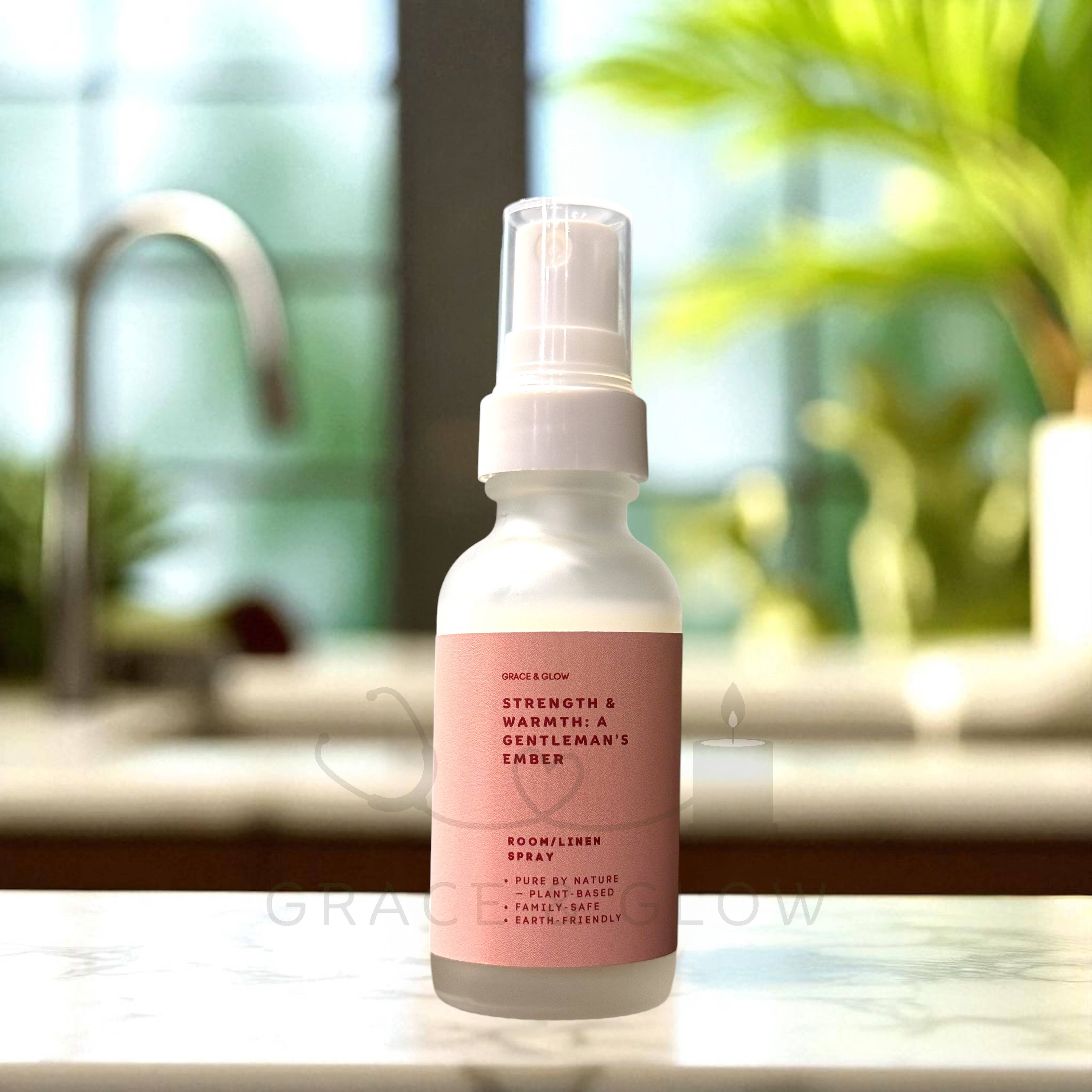 Kendranique's Creations - Wholesale Room & Linen Spray - Grace & Glow Room & Linen Spray | Core Collection | Strength & Warmth: A Gentleman's Ember1