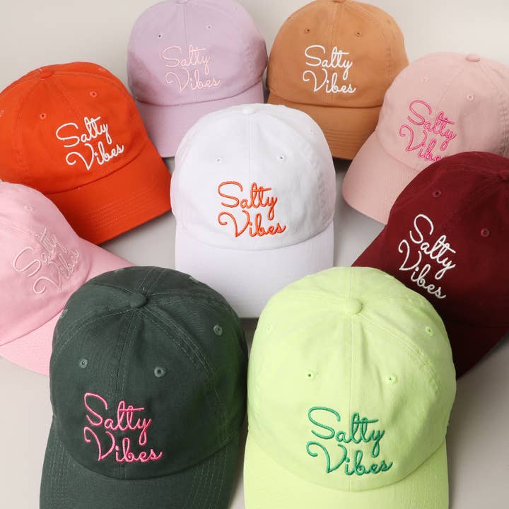 Salty Vibes Typography Embroidery Baseball Cap for wholesale by Fashion City