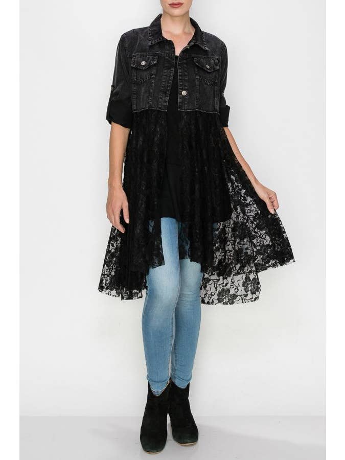 Nero GIACCA DI JEANS CORTA CON STRATO DI PIZZO - 4510 BK/BK in vendita all'ingrosso su Faire2