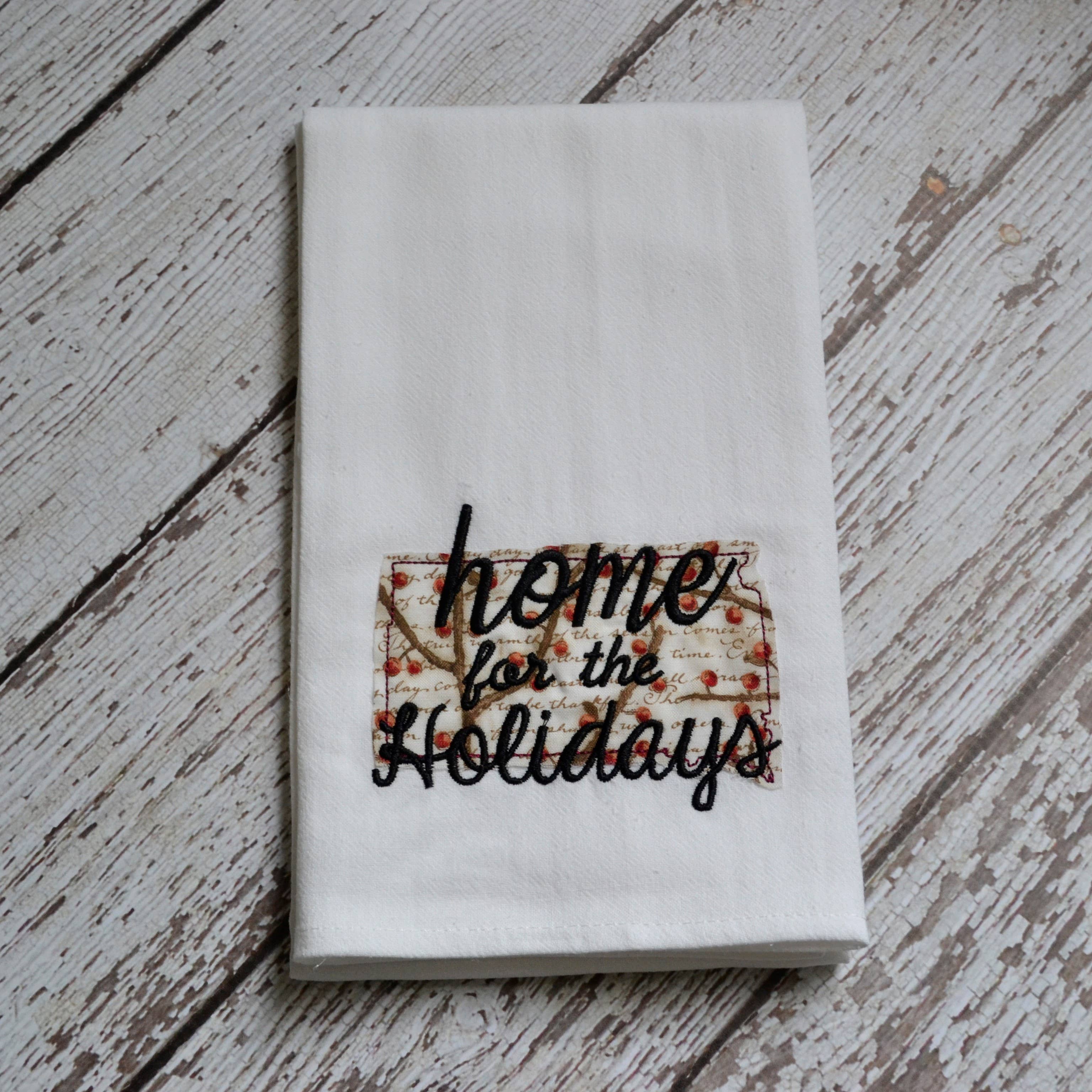 SewMuchMoreStore - Wholesale Tea Towel - Home for the Holidays State Tea Towel - Embroidered Towel11
