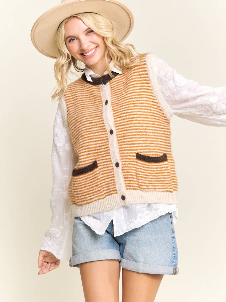LESW4201-MULTICOLORE KNOPENSLUITING SWEATER VEST voor wholesale door Madelyn