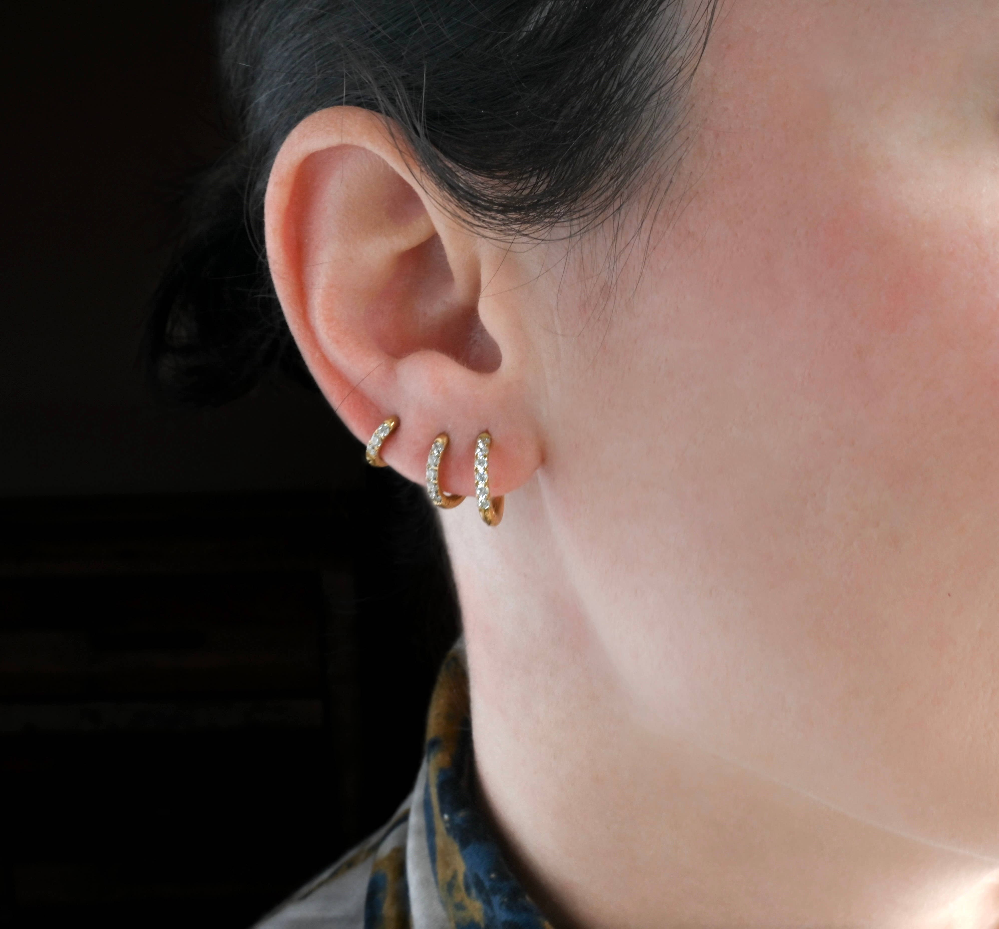 Blueyejewelry - Wholesale Huggie Earrings - Pave Diamond Hoops - Tarnish-free Diamond Hoop Earrings2