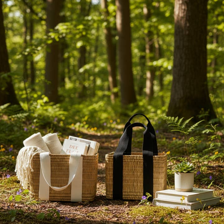 High crafty - Wholesale Beach Bag - Rattan Basket Bag – Handmade Natural Rattan Tote with Black 1