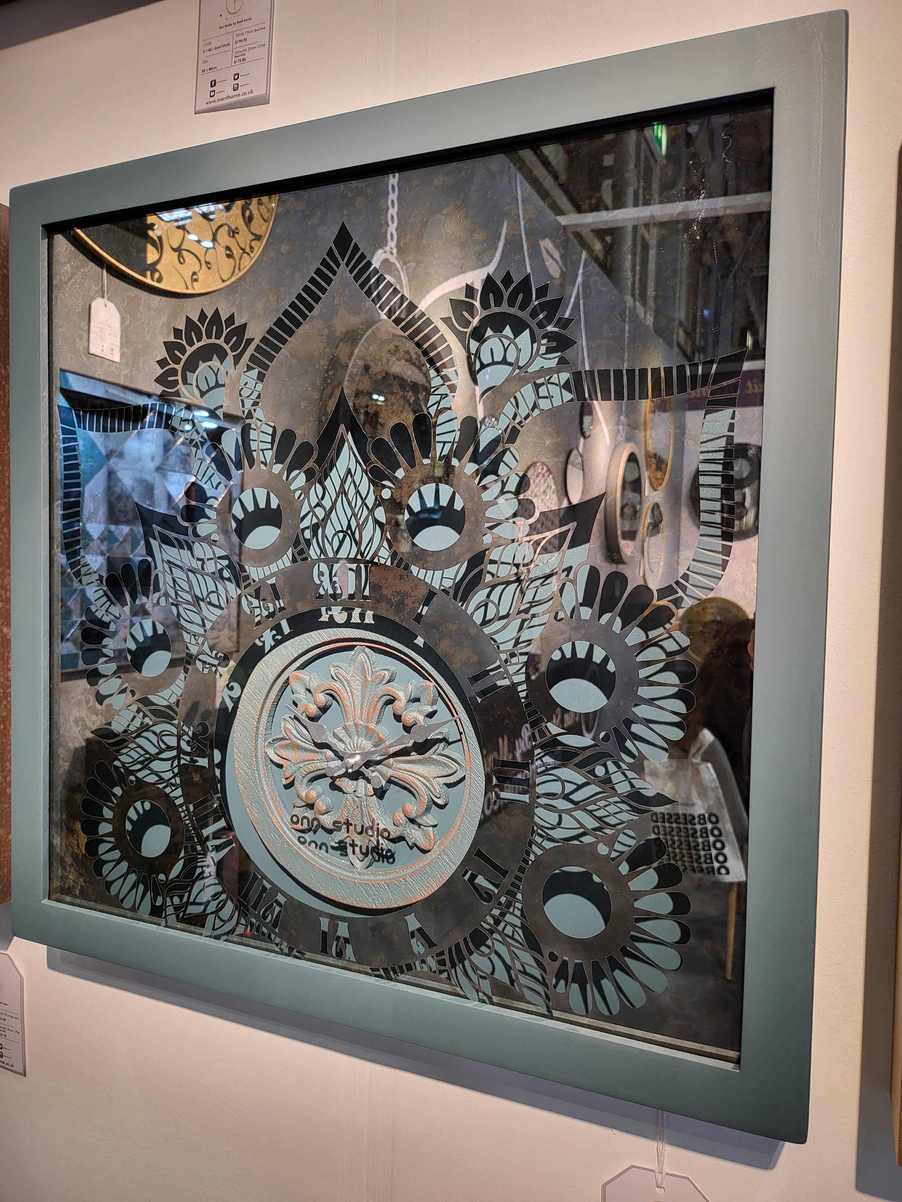 Onn Studio By Merit Home - Vente Horloges murales - Onn Studio Teal Square Patine miroir surdimensionné fait main6
