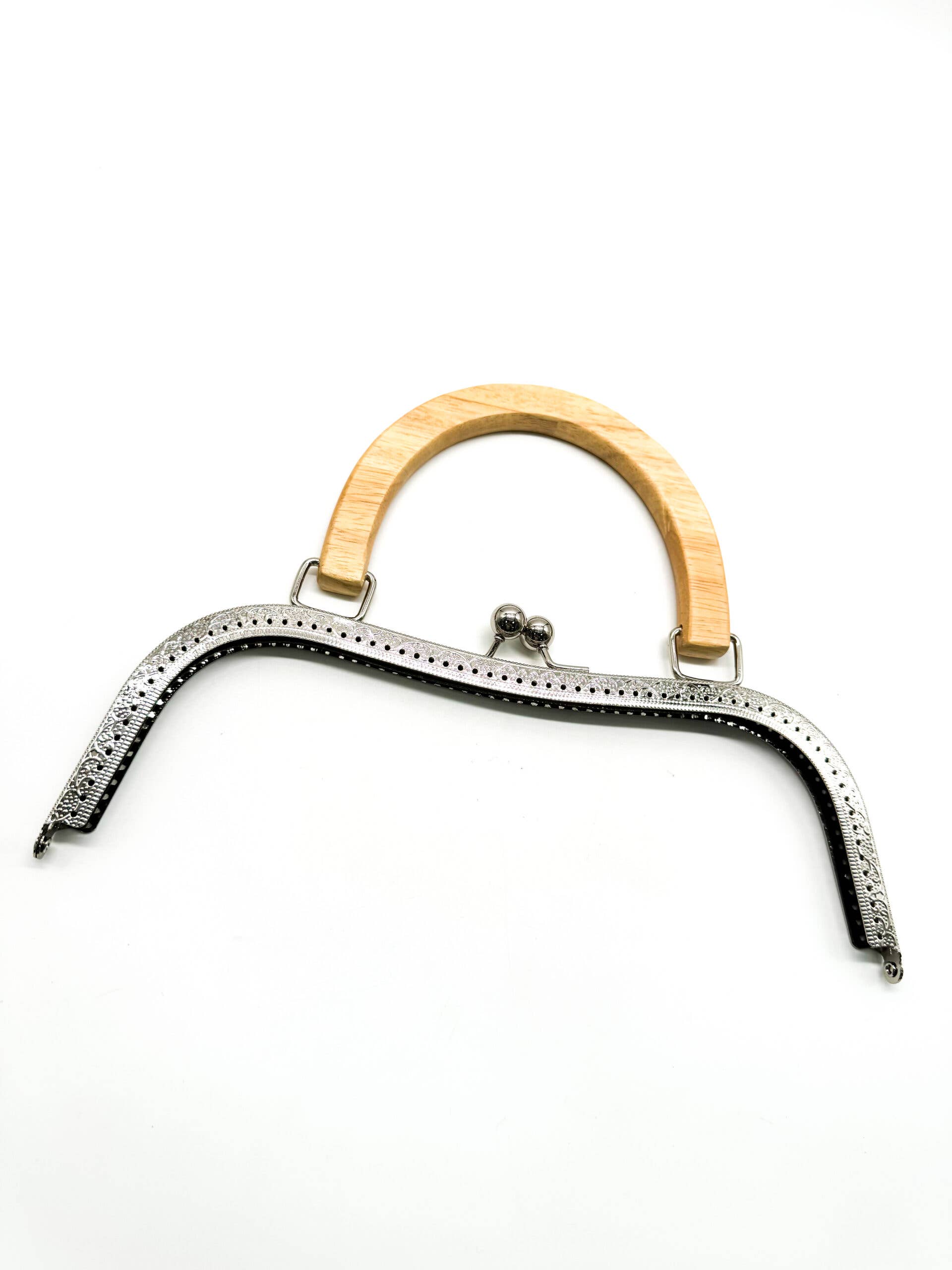 Gifa Accessori - Venta al por mayor Bolso de mano - Mujer - Clic clac con mango de madera cm 27 x 12,5 Níquel0