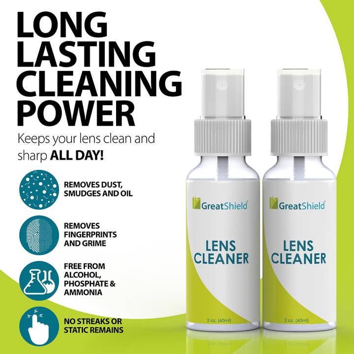 Fosmon - Wholesale Lens Cleaner - GreatShield Lens Cleaner Spray Kit with Microfiber Cloths1