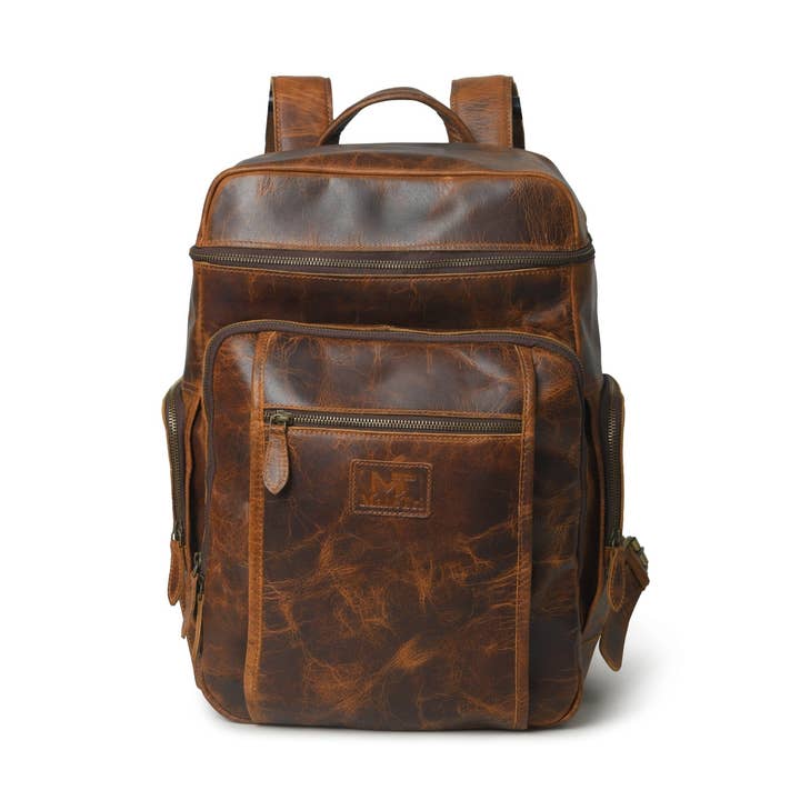 Alpha Caramel Buffalo Leather Travel Backpack for wholesale by Classy Leather Bags