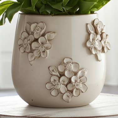 Sagebrook Home - Wholesale Plant Pot - Ceramic Flower Bunches Applique Planter - Ivory, 6 in.0