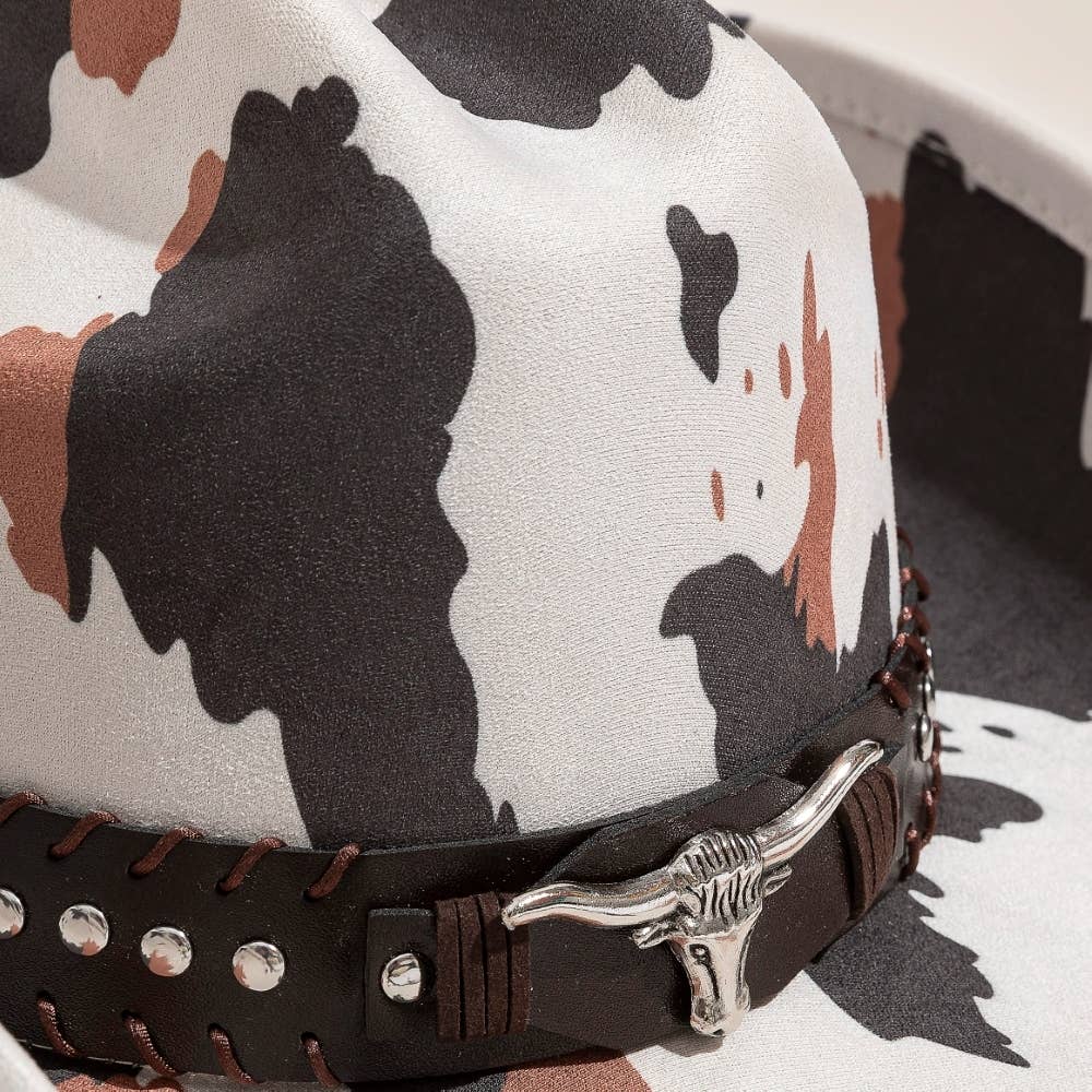 Collections by Fame Accessories - Wholesale Fedora - Women's - Western Bull Head Strap Cow Print Cowboy Hat4