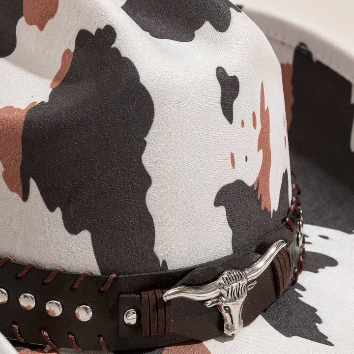 Collections by Fame Accessories - Wholesale Fedora - Women's - Western Bull Head Strap Cow Print Cowboy Hat4