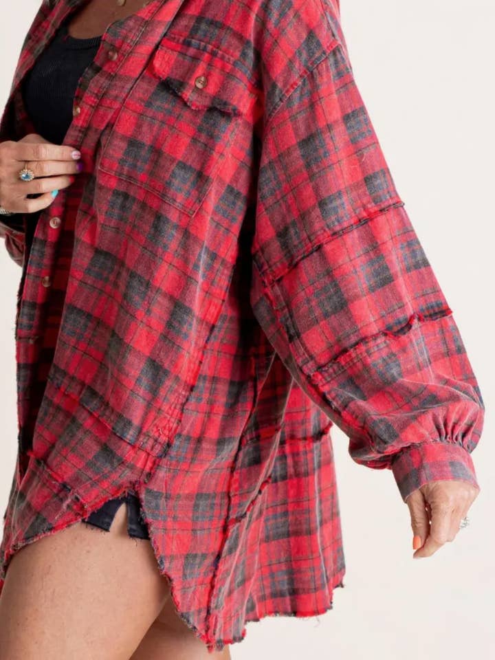 Rosa Clothing - Wholesale Shirt Jacket/Shacket - Women's - Plaid shirt oversized Long Shacket 7 colors6