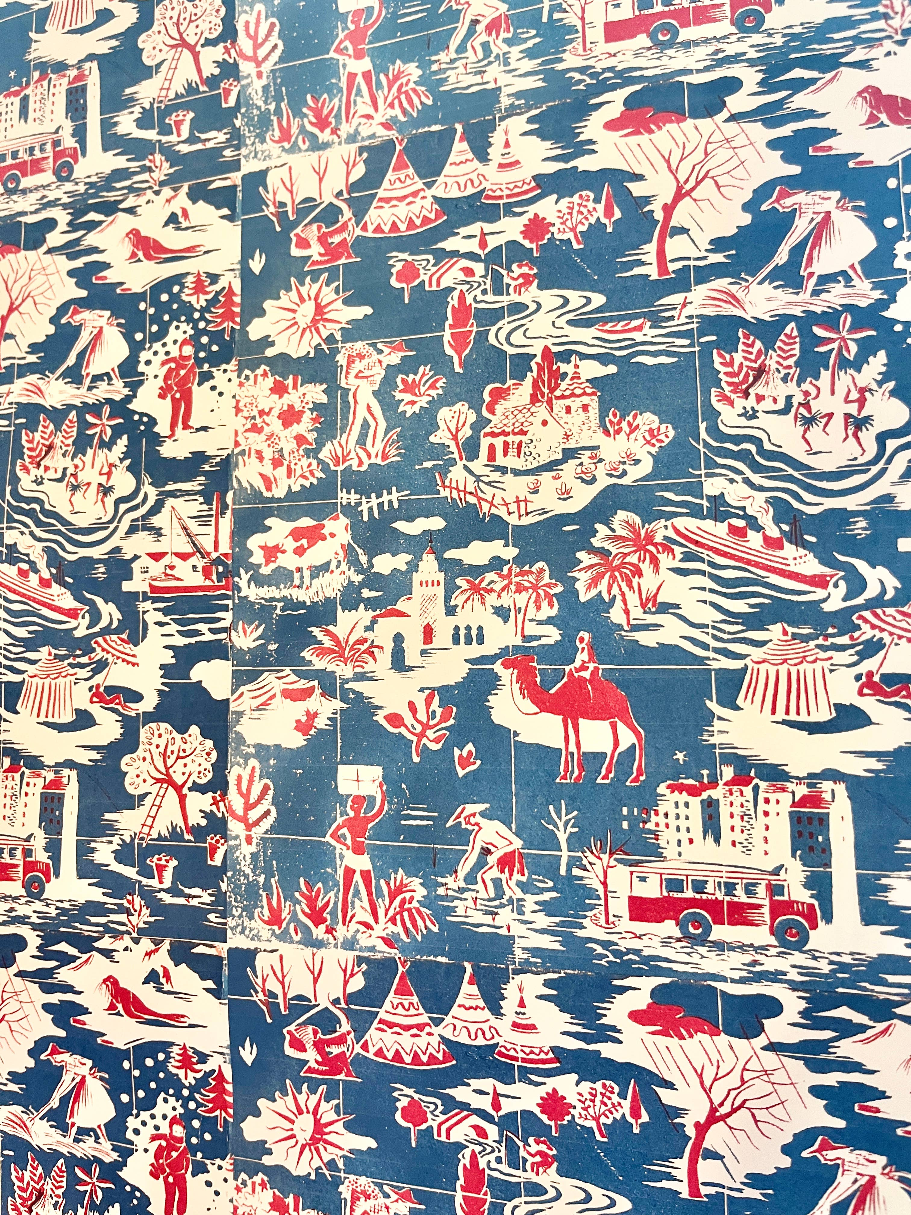 Parcel - Wholesale Flat Wrap - Parcel Artisan Wrapping Paper, French Storybook Blue & Red1