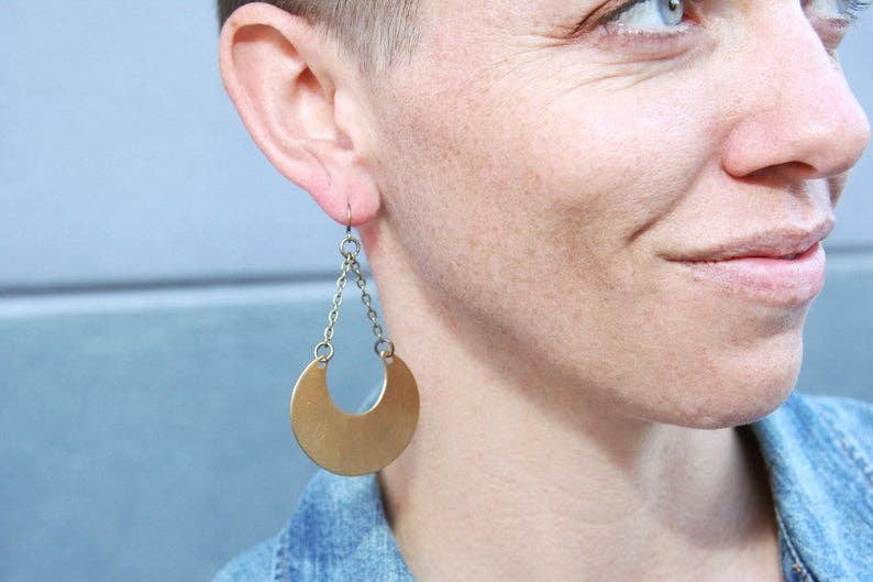 daniAWESOME - Wholesale Dangle Earrings - Brass Half Moon Dangle Drop Earrings 3