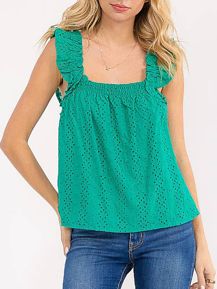 SLEEVELESS SQUARE NECK EYELET TANK TOP for wholesale by ROUSSEAU