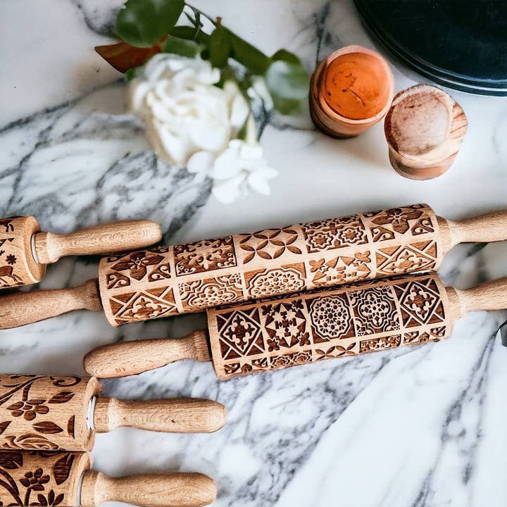 Gia Roma – wholesale Rolling pin – Spring Baking Gift Set, Kitchen Embossed Rolling Pin Cookies