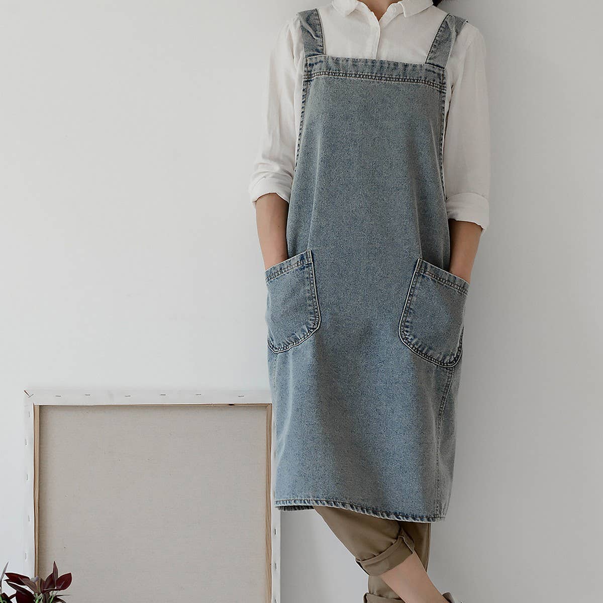ACCITY - Wholesale Apron - Cotton Canvas Washed Denim Apron with pockets_CWMM32966