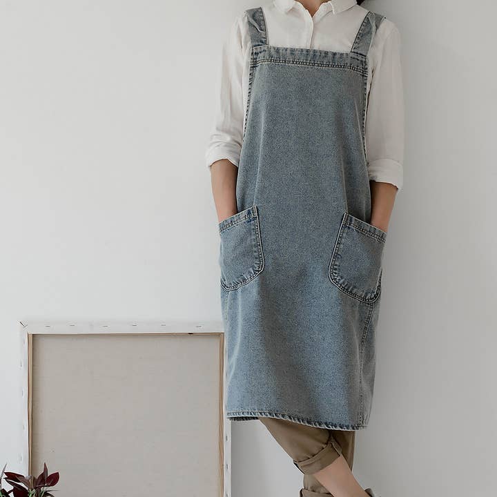 ACCITY - Wholesale Apron - Cotton Canvas Washed Denim Apron with pockets_CWMM32966