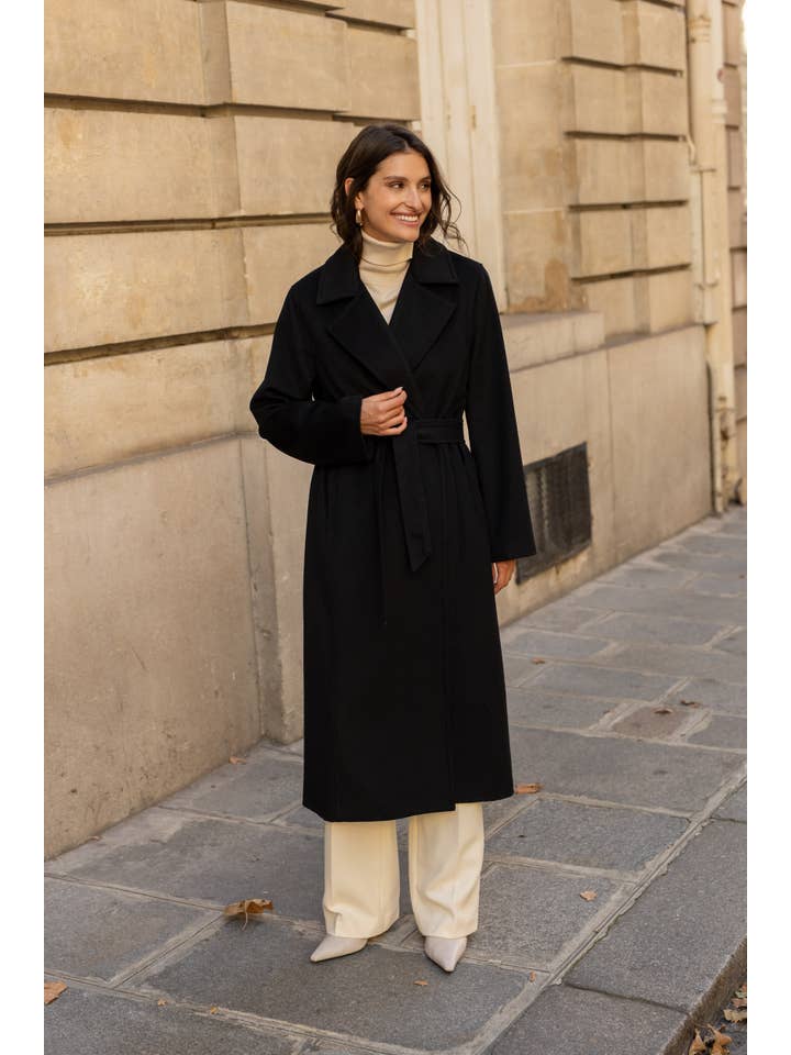 Attentif Paris - Wholesale Coat - Women's - Belted long coat in blended wool51