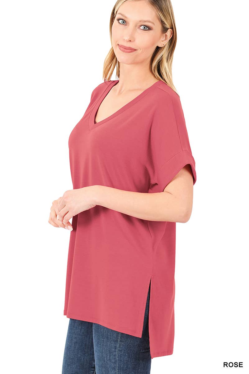 42POPS - Wholesale Tunic - Women's - `.Short Sleeve Side Slit Hi Low Hem25