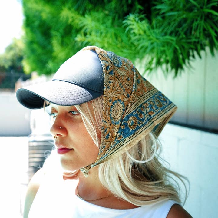 Seaside Garden - Kalamkari Cotton Bandana (KK1429) for wholesale by White Lotus Fashions