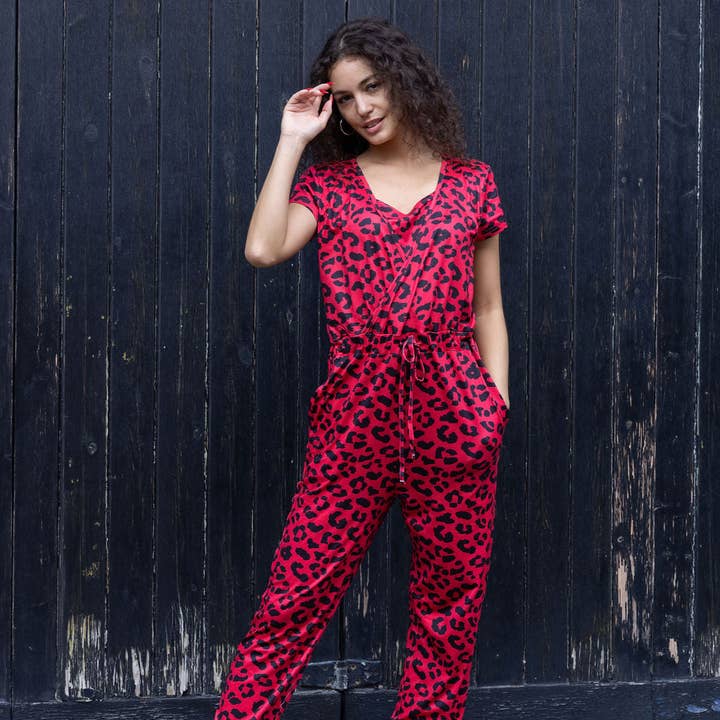 The Breastfeeding Jumpsuit - Red Leopard for wholesale by Stylish Collective