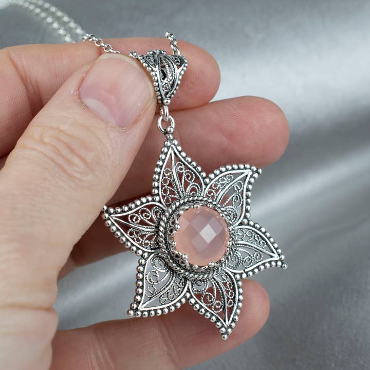 Filigranist Jewelry - Wholesale Pendant/Charm Necklace - Sterling Silver Pink Chalcedony Pendant Necklace2