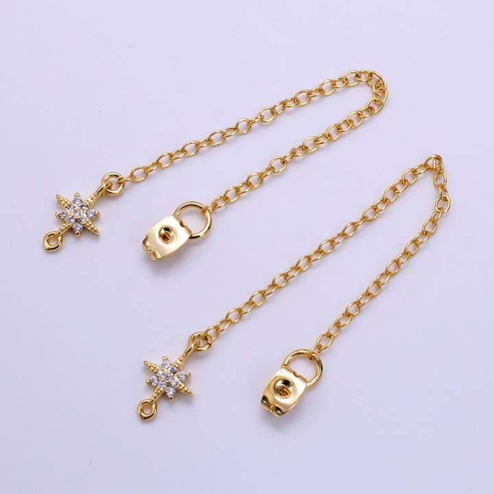14K Gold Filled Micro Paved CZ Star Chain Link Earring Backing Findings Set | Z687 for wholesale by Aim Eternal