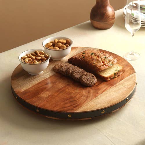 India Handicrafts Inc - Wholesale Lazy Susan - Studded Wood Lazy Susan1