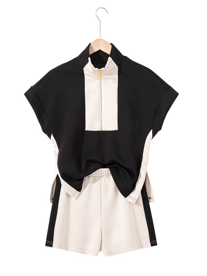 As shown Contrast Zipped T Shirt and Short Set | S-XL for wholesale on Faire2