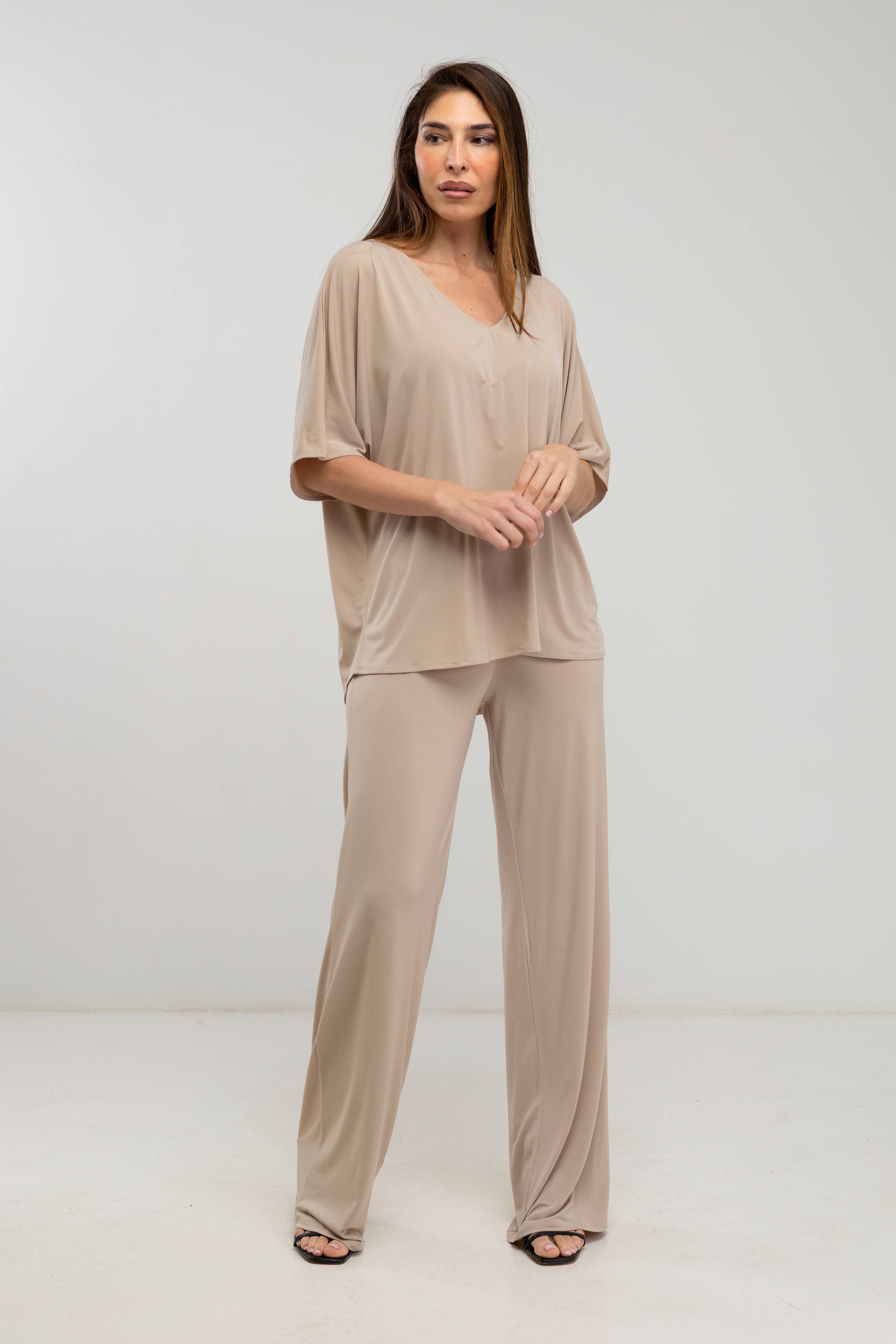 Julie d orleac - Wholesale Top & Pant Set (NOT Loungewear) - Women's - Plain V-neck blouse set with pants1