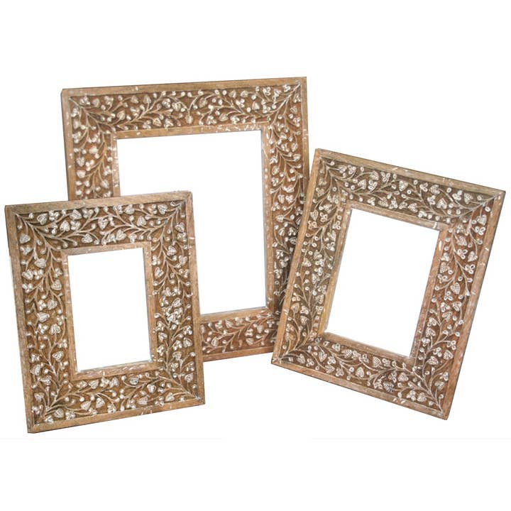 Jafsons International - Wholesale Picture Frame - Mango Wood Photo Frame 5x7 White Ivy