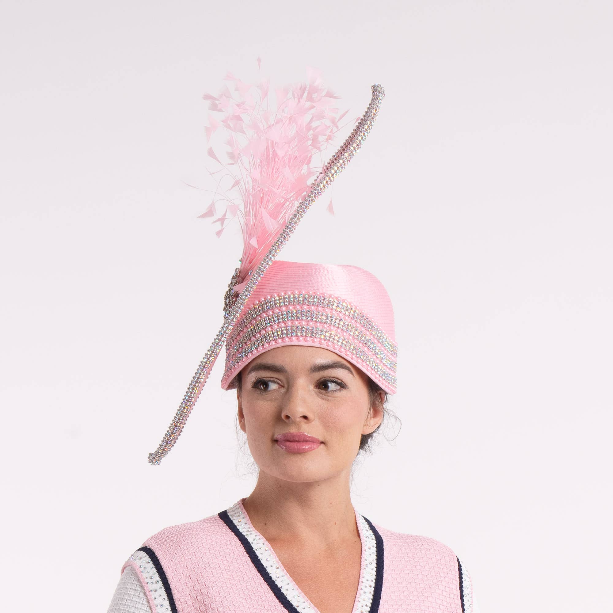 KaKyCo - Wholesale Fascinator Hat - Women's - Stone bending satin cloche with brooch and feather | AJ779Y28