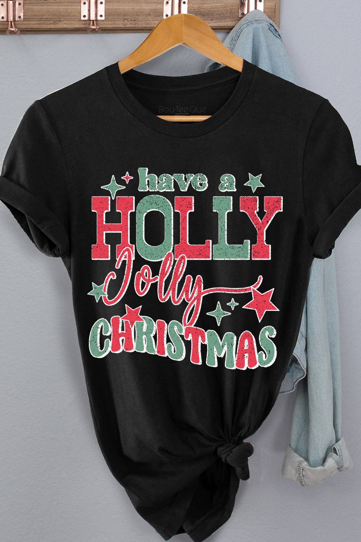 BouTeeQue Closet - Wholesale Screen Printed T-Shirt - Women's - 1204T - Cotton Jersey Relaxed Fit - Holly Jolly Christmas0