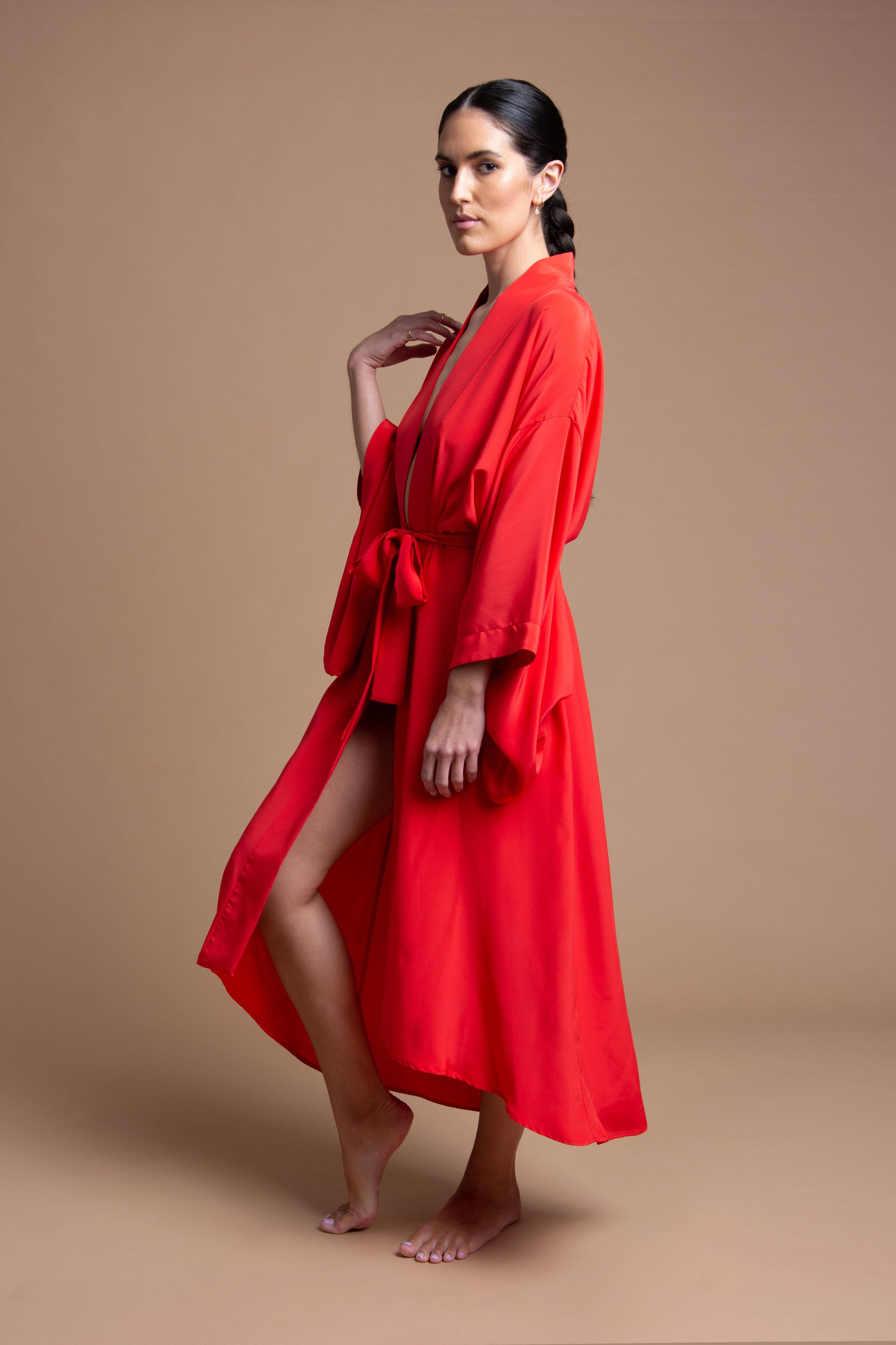 Kafka Simone - Vendita all'ingrosso Vestaglia - Donna - VESTAGLIA KIMONO YUKI IN SETA - ROSSO PASSIONE3