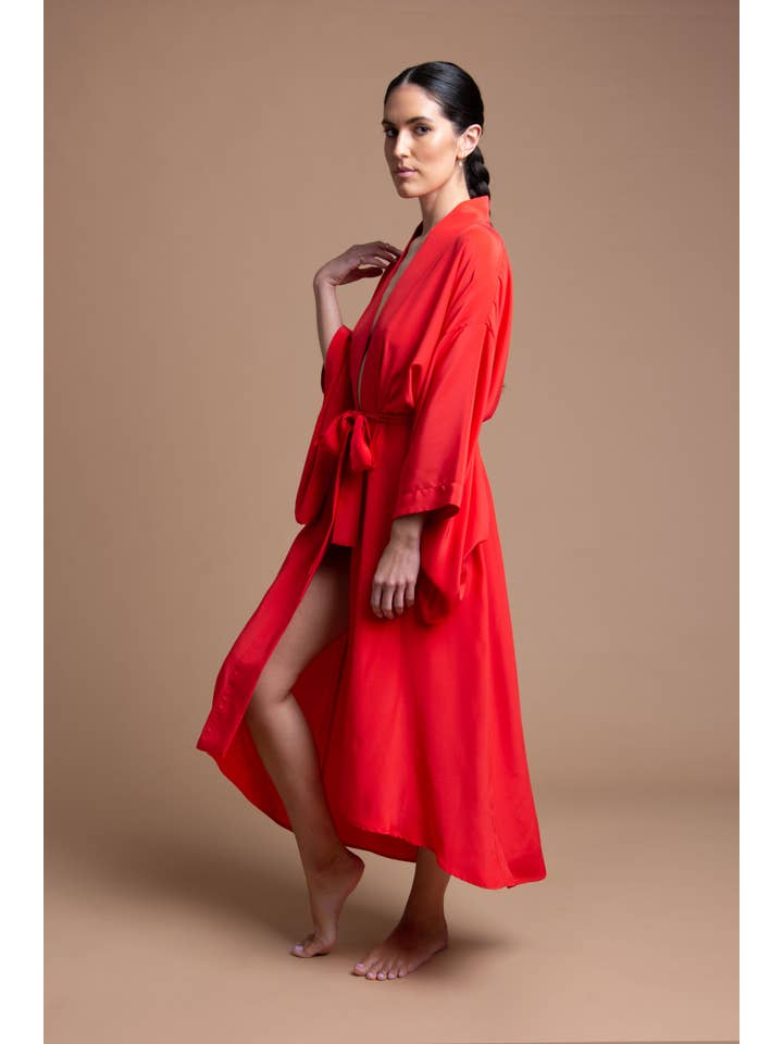 Kafka Simone - Vendita all'ingrosso Vestaglia - Donna - VESTAGLIA KIMONO YUKI IN SETA - ROSSO PASSIONE3