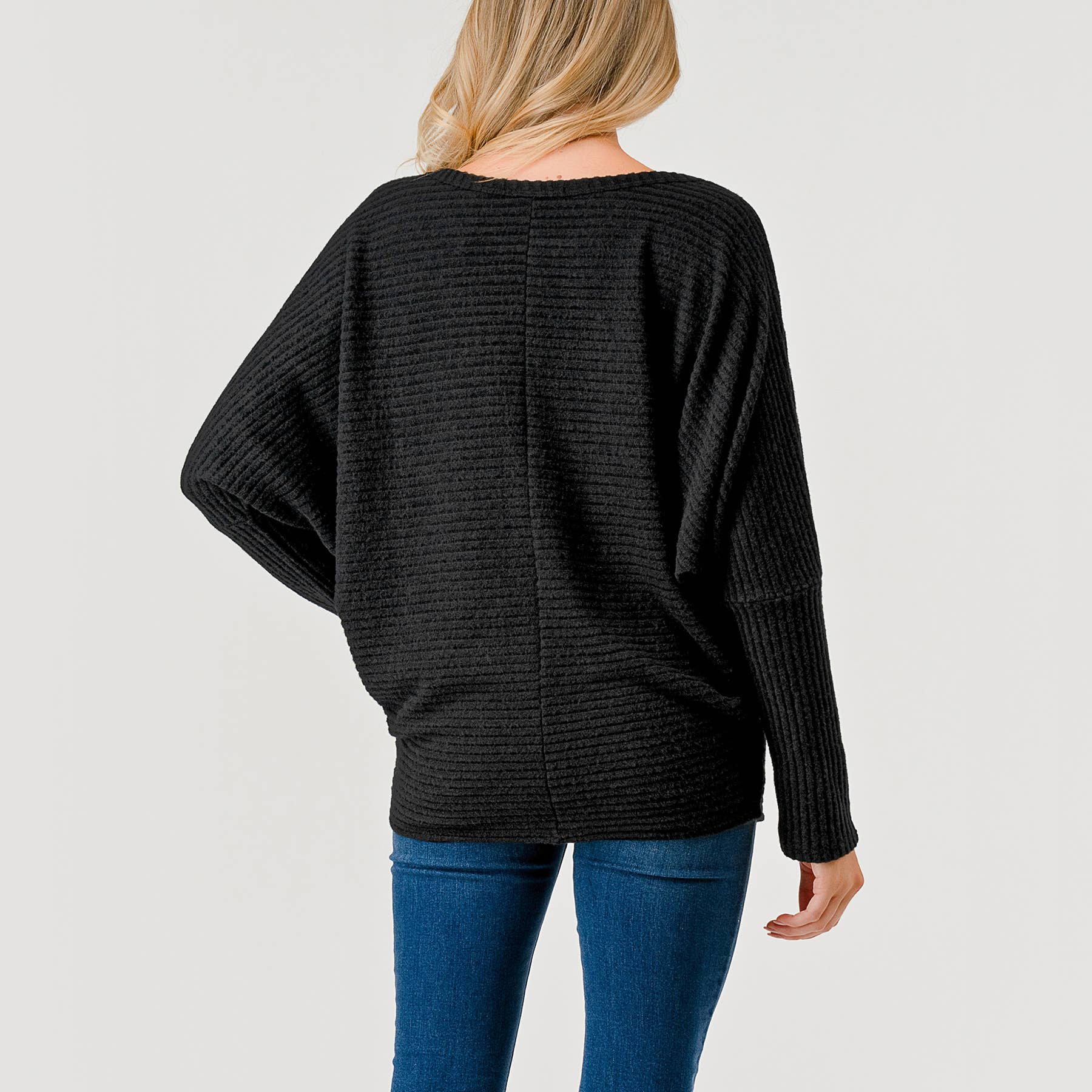 Heimious - Wholesale Knit Top - Women's - Long Dolman Sleeve Wide Rib Brushed Knit Top, T7974